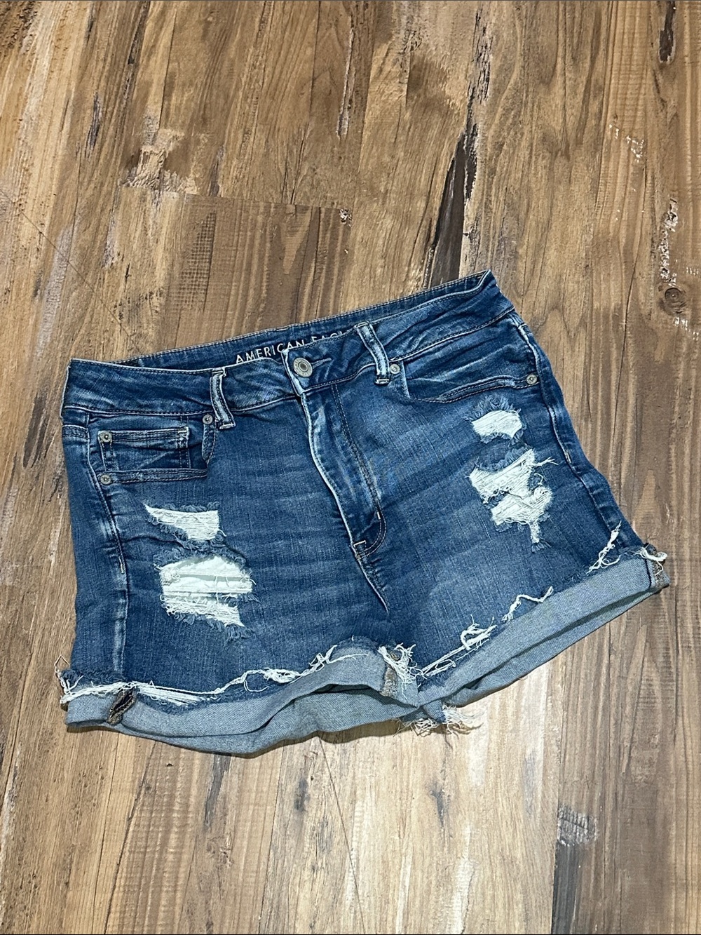 American Eagle Outfitters Ripped Dark Blue Denim Jean Shorts